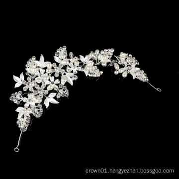 Elegant Baroque Silver Metal Leaves Rhinestone Hairband Headpiece Crown Tiaras with Forehead Bridal Wedding Hair Accessories